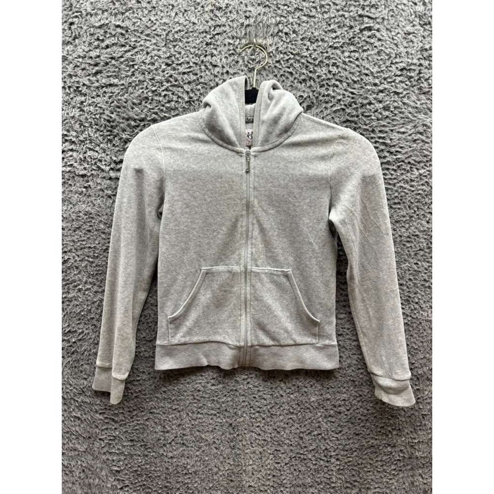 Y2k Juicy Couture Velour Back Print Full Zip Hooded Jacket Gray Girls Size L